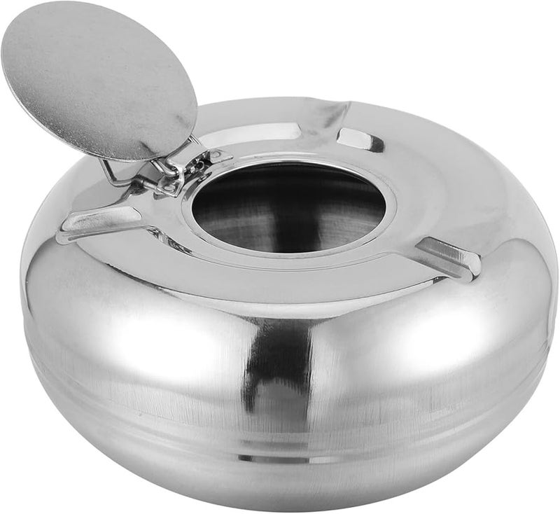 Stainless Steel Windproof Ashtray With Lid 13cm Round Metal Cigarette Ash Container For Outdoor Patio Home - Image 1